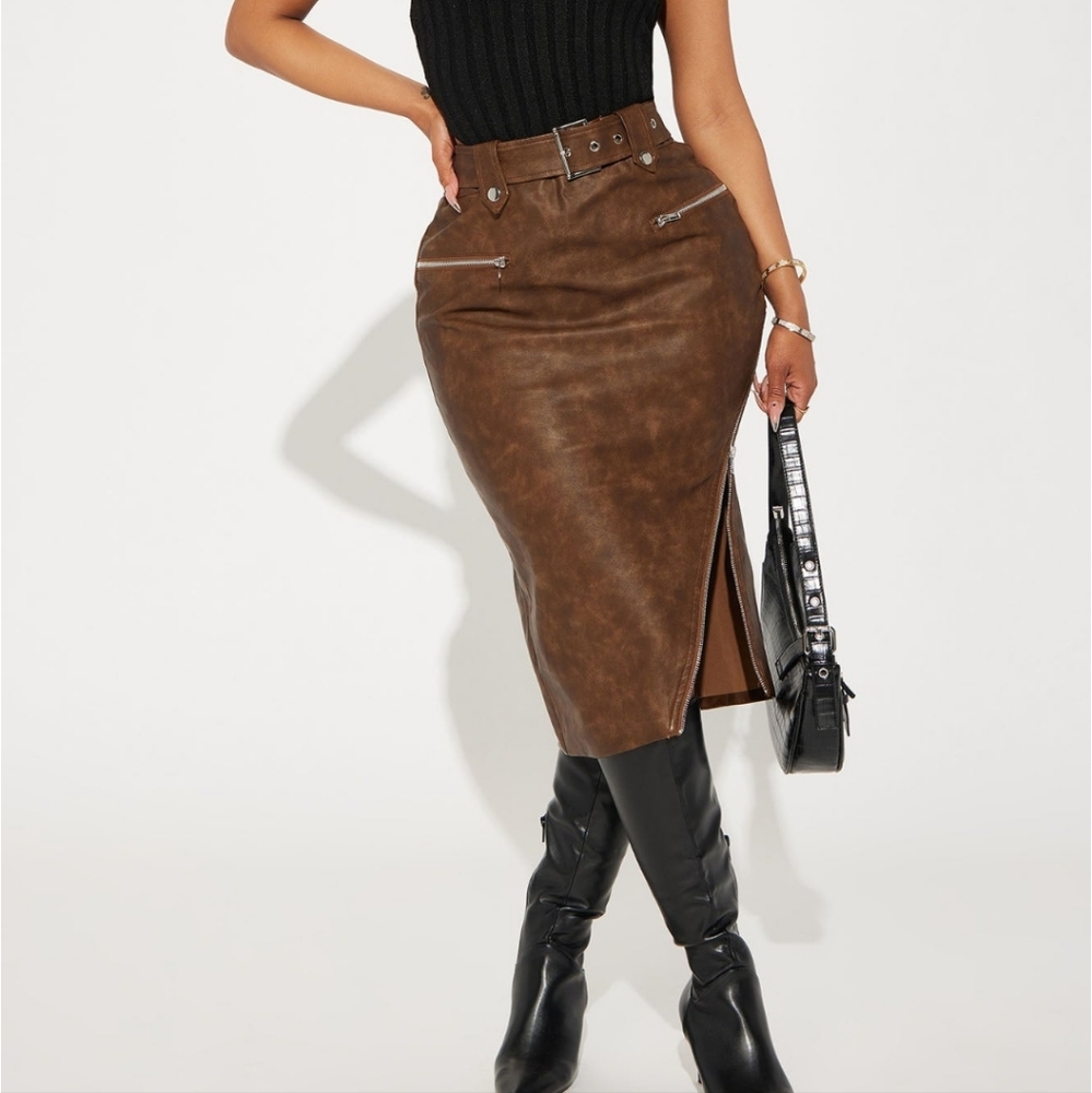 Brown leather skirt